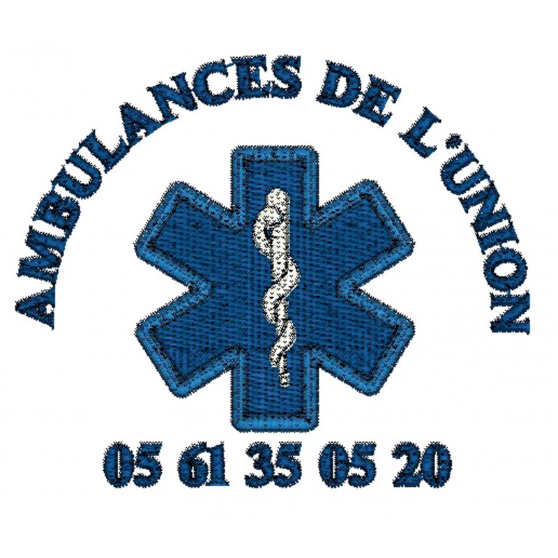 Broderie coeur nom ambulance + croix caducée + tel - BSP11